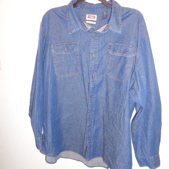 Wrangler Other - Men's Wrangler Denim Long Sleeve Button Front Shirt Size 3XL Flex for Comfort
